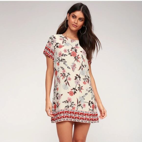 Lulus | A-flora-ble Floral Mini Shift Dress Short Sleeves Summer Small - Picture 2 of 7